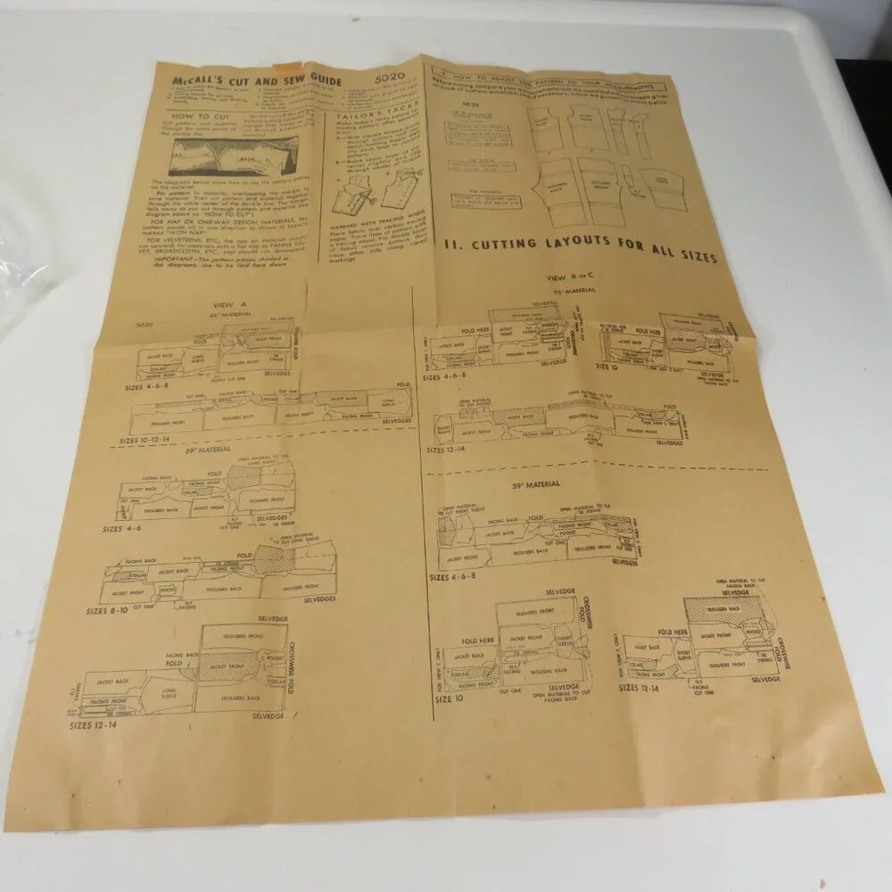 McCalls 5020 Pattern envelope and instructions ONLY Vintage 1940s Boys